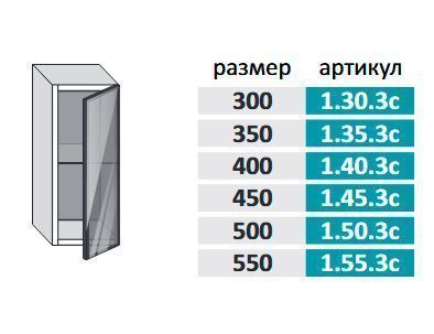 1.45.3с Фиджи Шкаф настенный (h=720) на 450мм с 1-ой стеклянной дверцей
