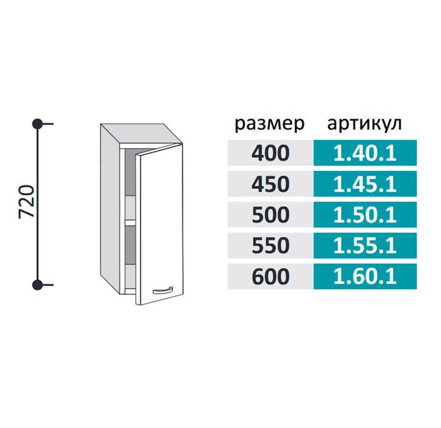 1.55.1 Фиджи Шкаф настенный (h=720) на 550мм с 1-ой дверцей