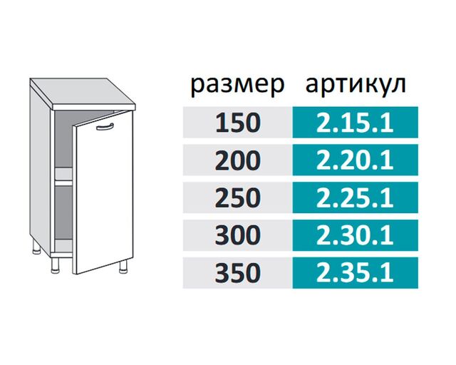 2.25.1 Фиджи Шкаф-стол на 250мм с 1-ой дверцей