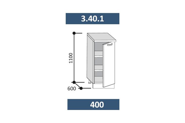 3.40.1 Пенал на 400мм с 1-ой дверцей (1100*400*544) МДФ