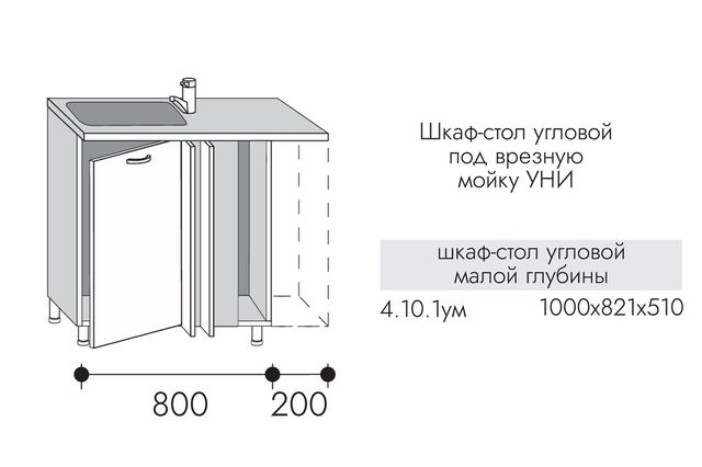 4.10.1ум Шкаф-стол угловой под врезную мойку УНИ МАЛЫЙ МДФ