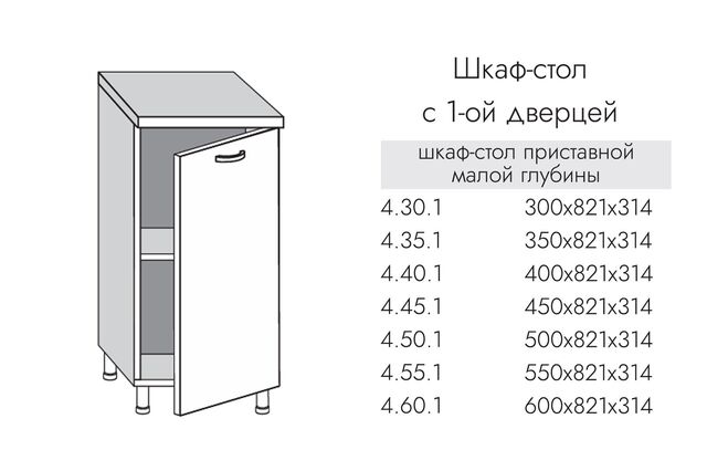 4.40.1 Шкаф-стол 400 с 1ой дв. МАЛЫЙ МДФ