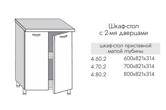 4.80.2 Шкаф-стол 800 с 2мя дв. МАЛЫЙ МДФ