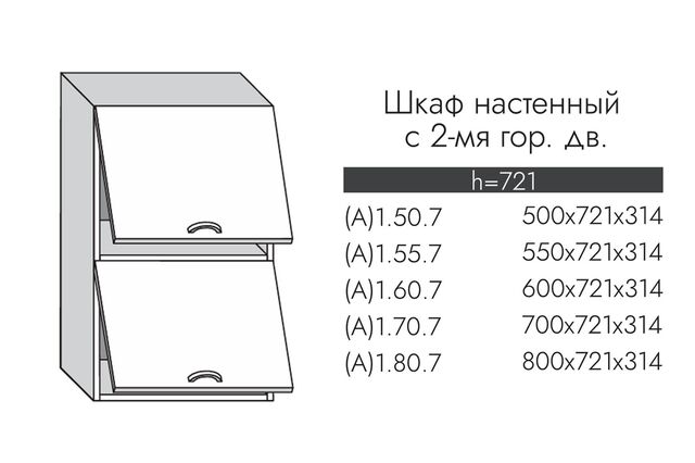 А1.50.7 АЛЬФА ГРЕЙС Шкаф настенный (h=720) на 500 с 2-мя гор. дв. МДФ
