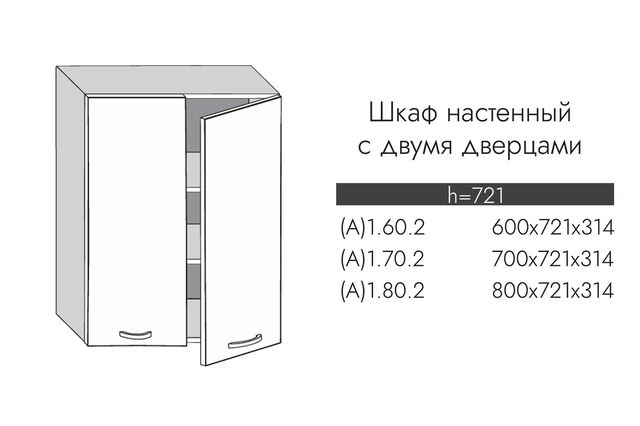 А1.70.2 АЛЬФА МИЛЕНА Шкаф настенный (h=720) на 700 с 2-мя дв. МДФ