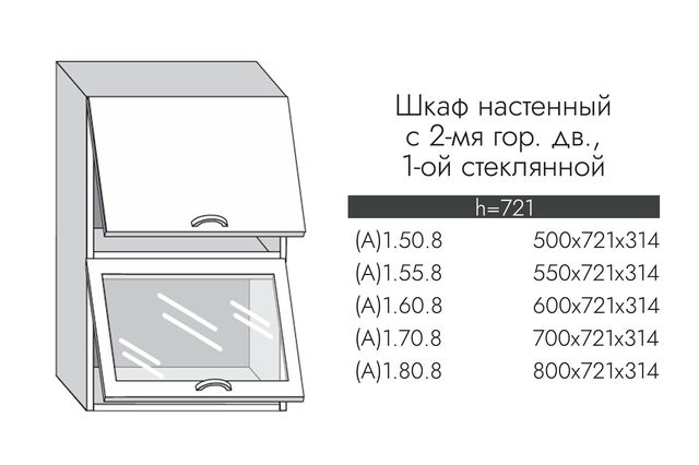 А1.70.8 АЛЬФА МИЛЕНА Шкаф настенный (h=720) на 700 с 2-мя гор. дв., 1 ст. дв.