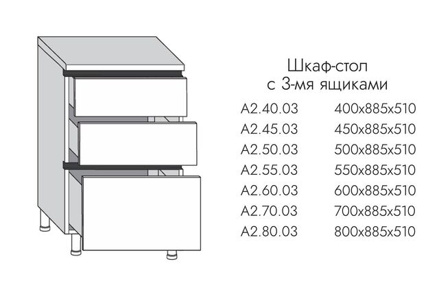 А2.55.03 АЛЬФА ЭВЕЛИН Шкаф-стол на 550мм с 3-мя ящиками