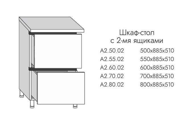 А2.60.02 АЛЬФА ГРЕЙС Шкаф-стол на 600мм с 2-мя ящиками