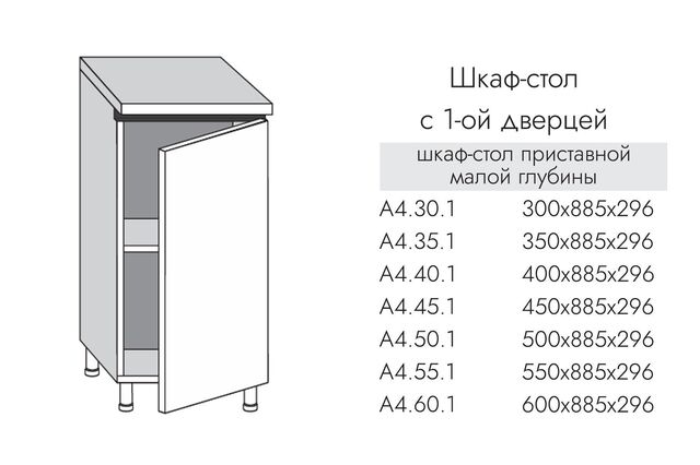 А4.45.1 АЛЬФА ГРЕЙС Шкаф-стол 450 с 1ой дв. МАЛЫЙ МДФ
