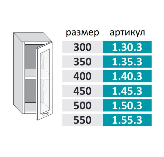 1.35.3 Шкаф настенный (h=720) на 350мм с 1-ой стекл. дверцей