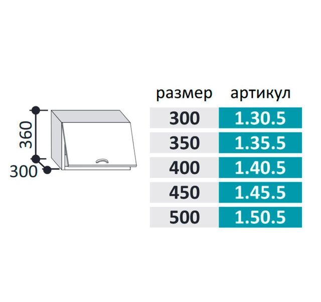 1.40.5 Шкаф настенный (h=360)на 400мм с 1-ой гориз. дверцей