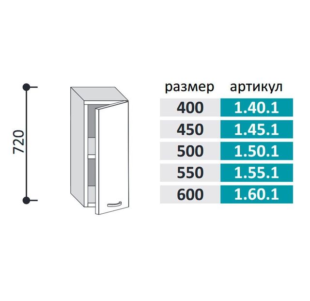 1.55.1 Шкаф настенный (h=720) на 550мм с 1-ой дверцей