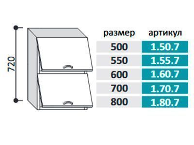 1.55.7 Шкаф настенный (h=720) на 550 с 2-мя гор. дв. МДФ
