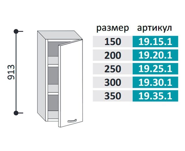 19.25.1 Шкаф настенный (h=913) на 250мм с 1-ой дверцей