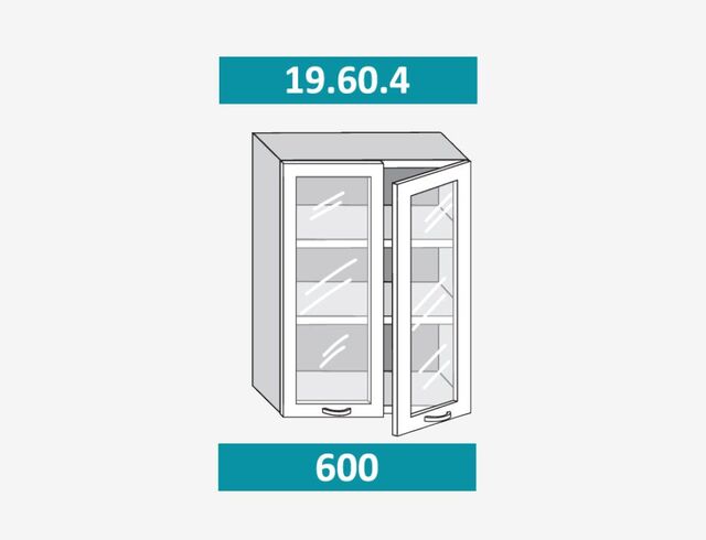 19.60.4 Шкаф настенный (h=913) на 600мм с 2-мя стек.дверцами