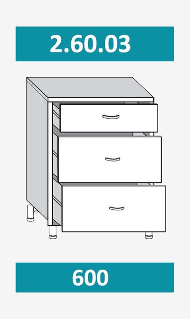 2.60.03 Шкаф-стол на 600мм с 3-мя ящиками